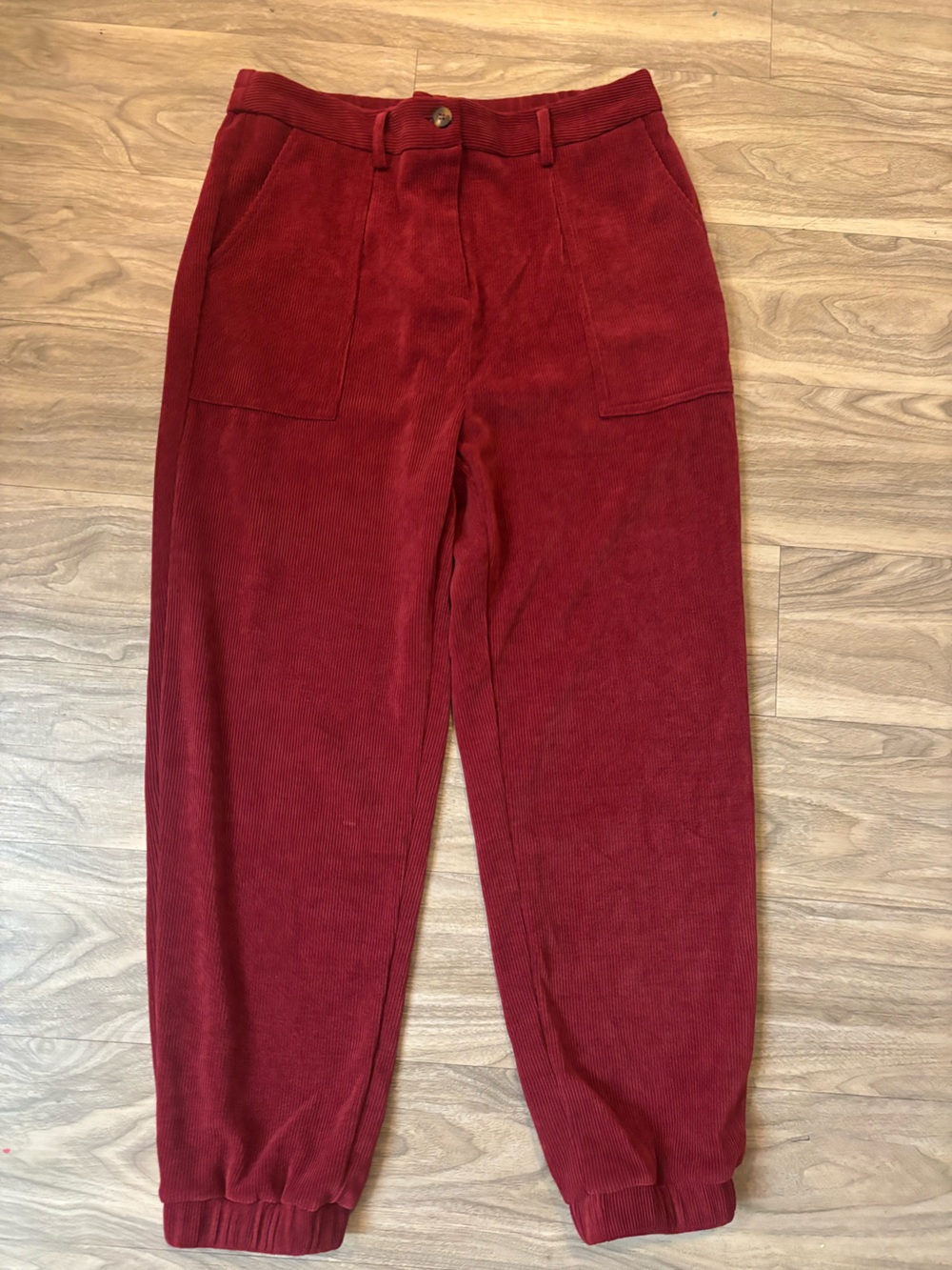 High-Rise Corduroy Jogger Pants in Wine Red